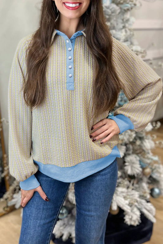 Sudadera Henley de jacquard con botones delanteros Beau Blue