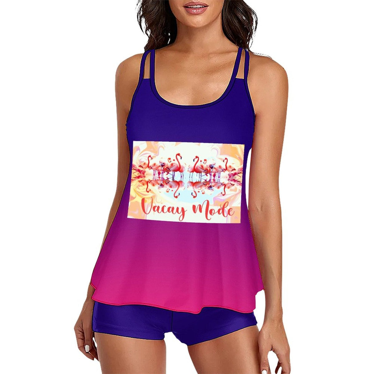 Flamingos in Vacay Mode Tankini Two-Piece for Women (Made in USA)