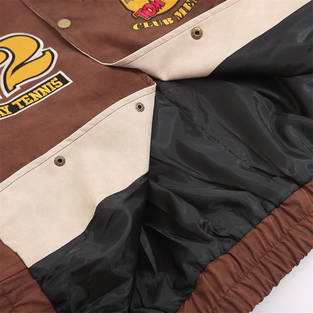 Men's Cartoon Embroidered Cat and Mouse Baseball Jacket