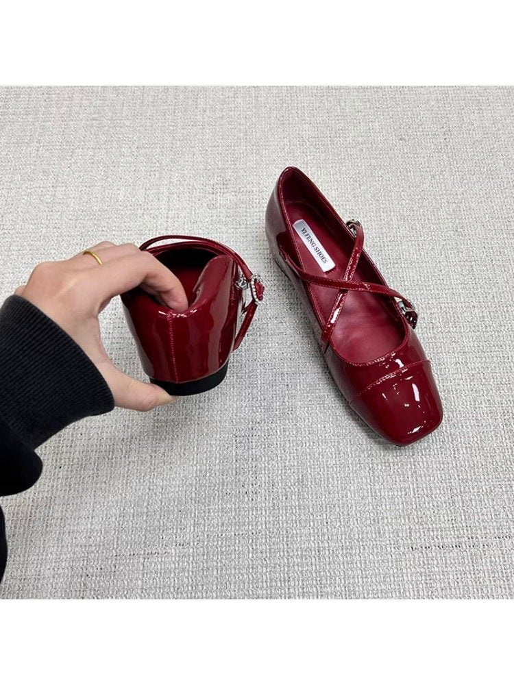 Comfy All Day Hidden Platform French Mary Jane Flats For Women, 2026 Spring  Summer Cross Strap Red Dress Shoes To Match Skirts