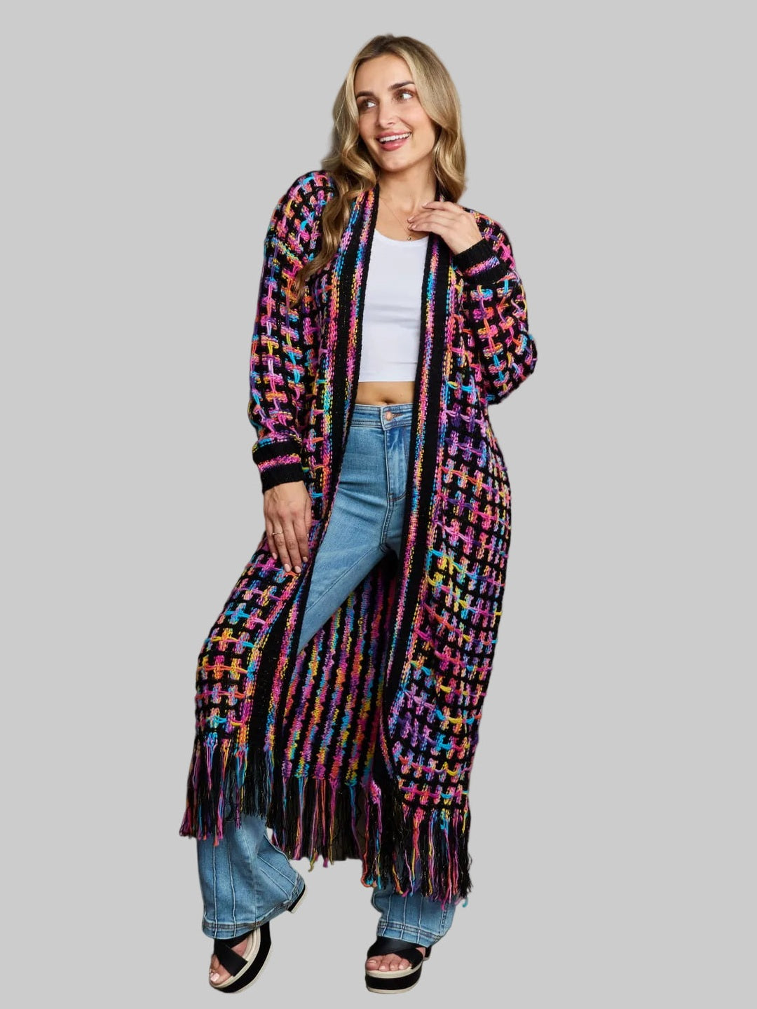 Women's Open Front Fringe Hem Cardigan Sweater