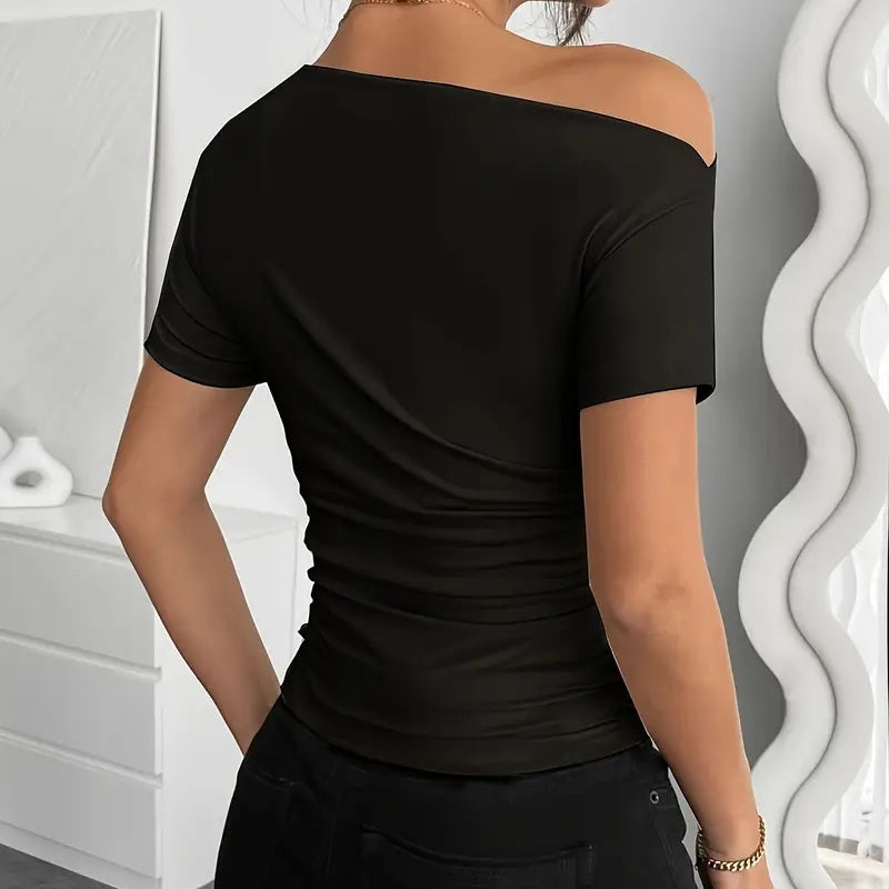 Top de verano asimétrico fruncido de un solo hombro Y2K para mujer – Ajustado