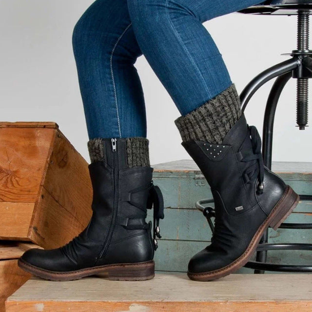 Women's Mid-Calf Knit Cuff Snow Boots
