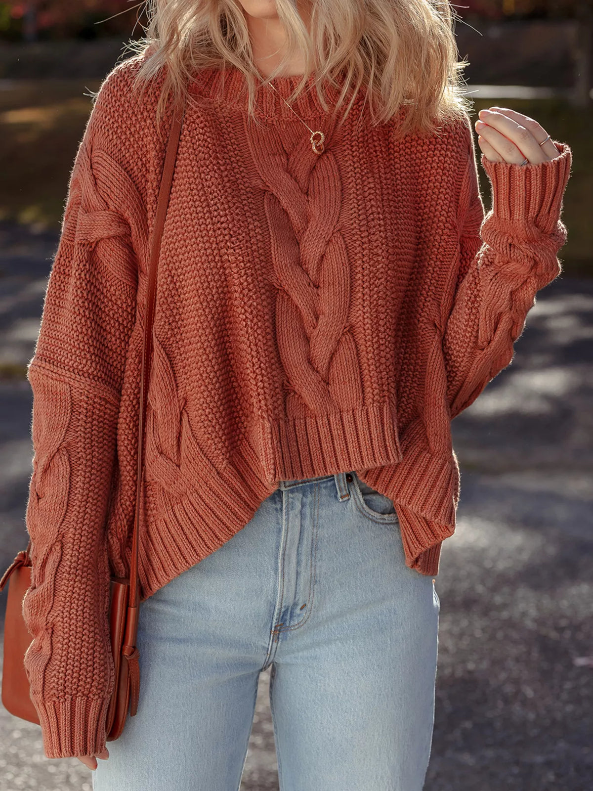 Cable-Knit Chunky Fit Slouchy Textured Sweater