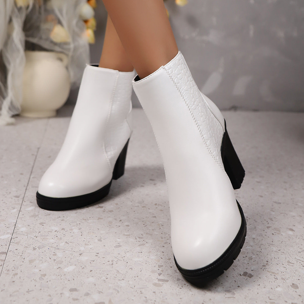 Women's Chunky Heel Wedges with Back Zipper