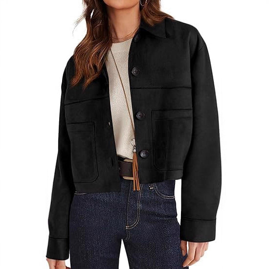 Women's Faux Suede Short Jacket Lightweight Casual Winter Autumn Outerwear Clothing