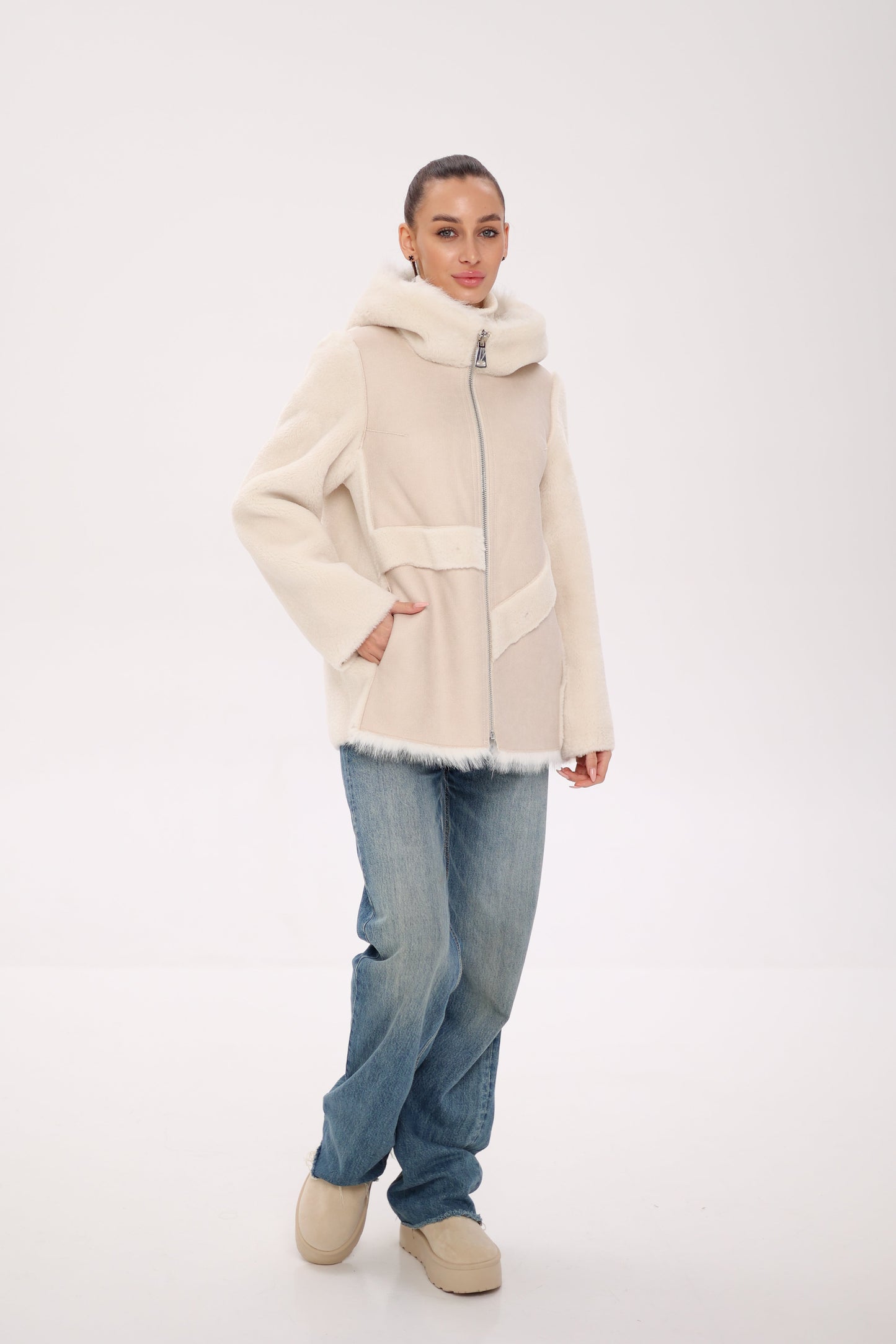 ⇆ Chaqueta Reversible con Capucha de Mezcla de Lana
