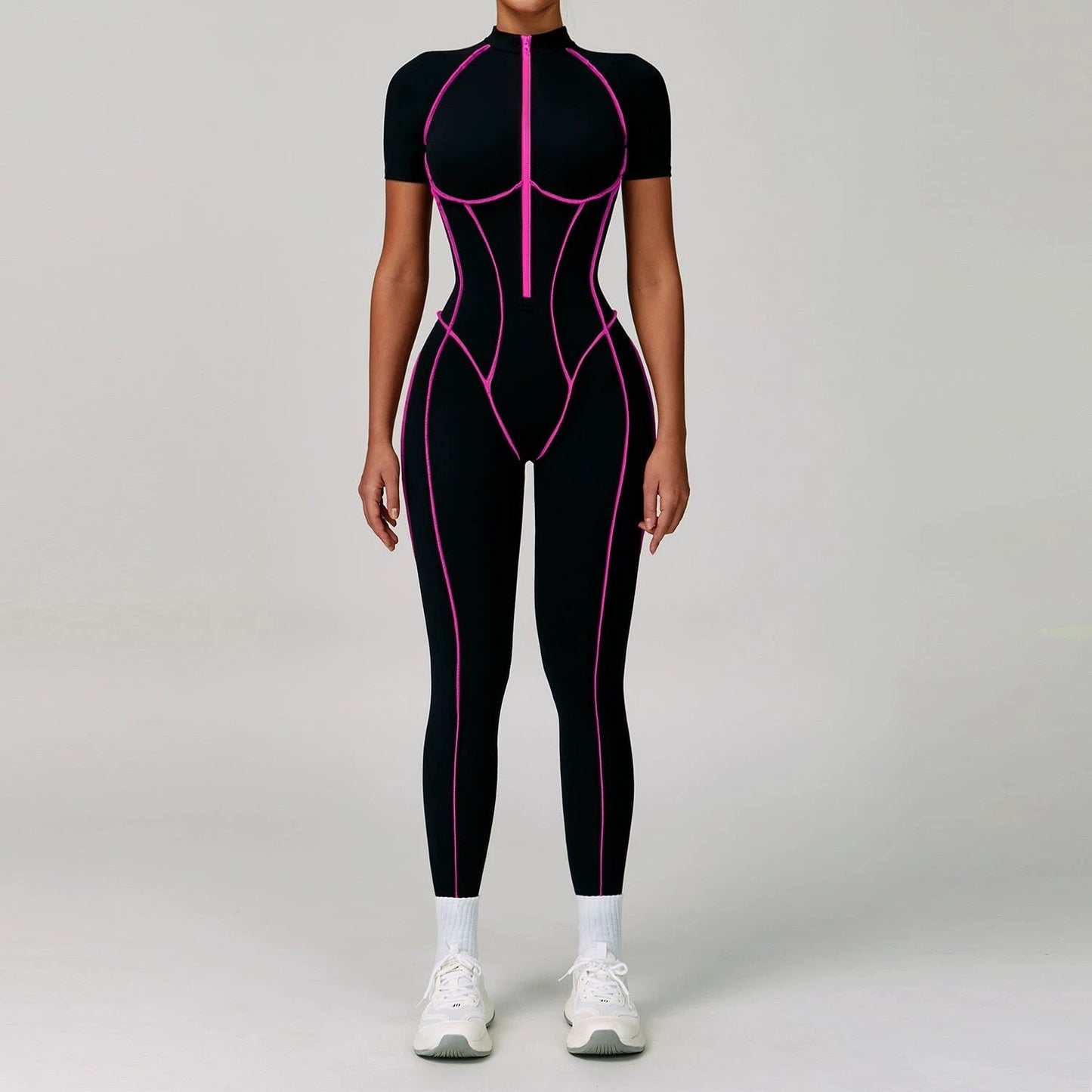 Contrast Color Yoga Workout Clothes Hollow-out Beauty Back Tight Jumpsuit