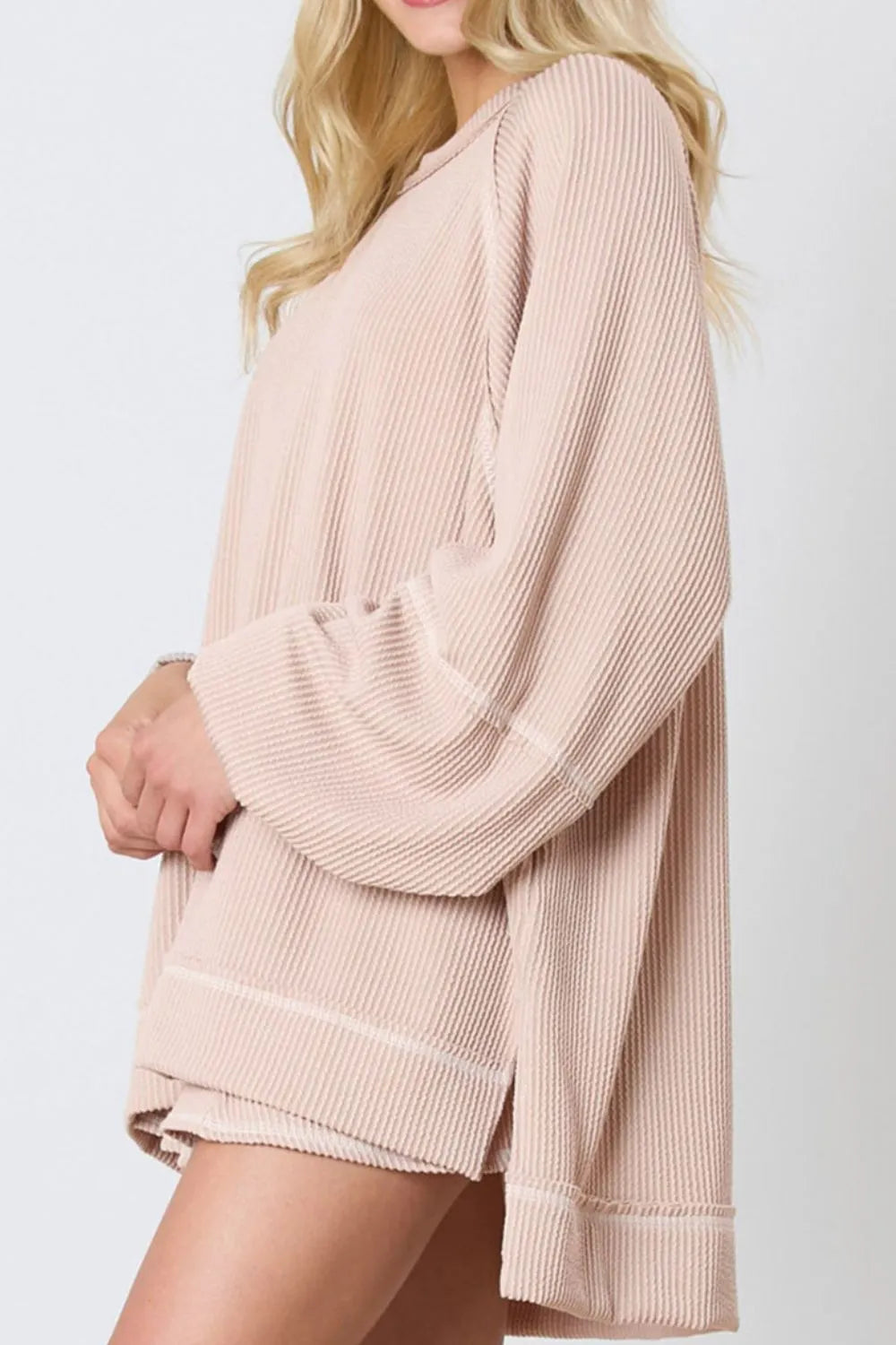 Texture Round Neck Long Sleeve Top and Skirt Set See size chart under “more details”