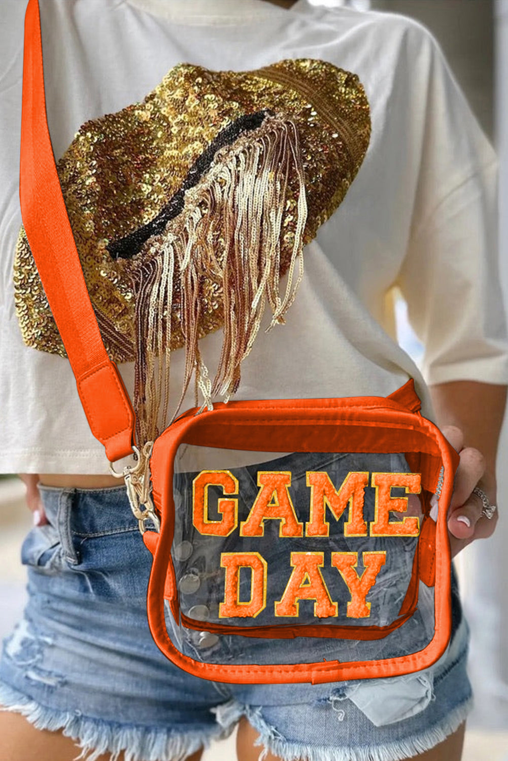 Bolso Transparente Negro de Chenilla con Patrón GAME DAY