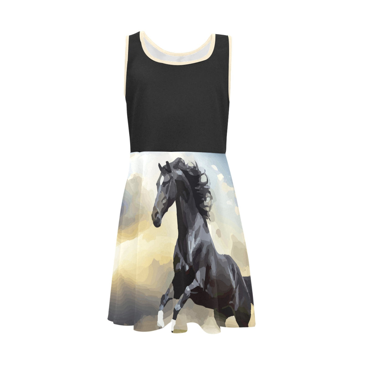 Black Beauty Wild Horse Girl's Sleeveless Short Sundress