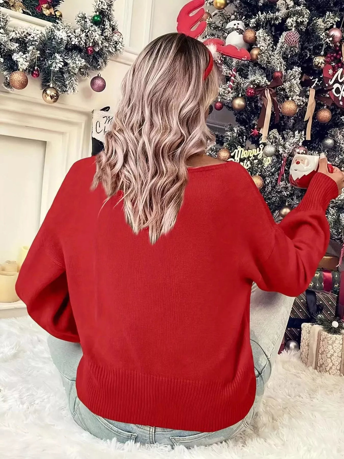 Merry Round Neck Dropped Shoulder Christmas Sweater