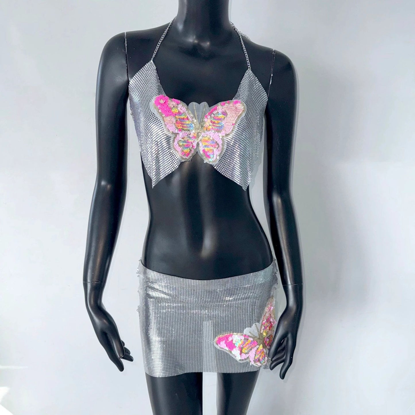 Tube Top Short Skirt Metal Sequins Two-piece Sling