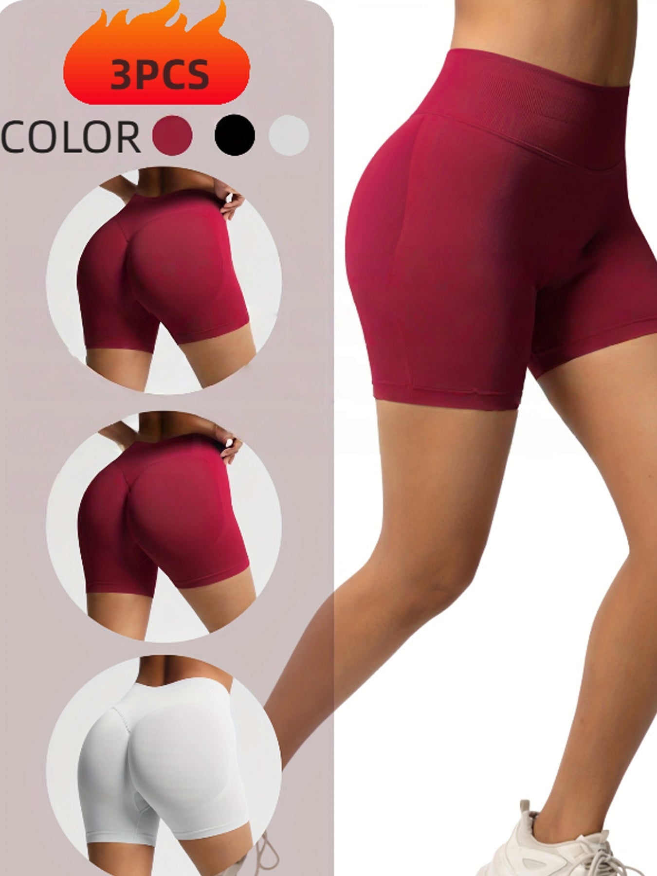 Paquete de 3 shorts deportivos sin costuras para mujer
