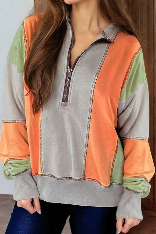 Trendsi Women's Color Block Sweatshirt With Exposed Seam — Relaxed Fit