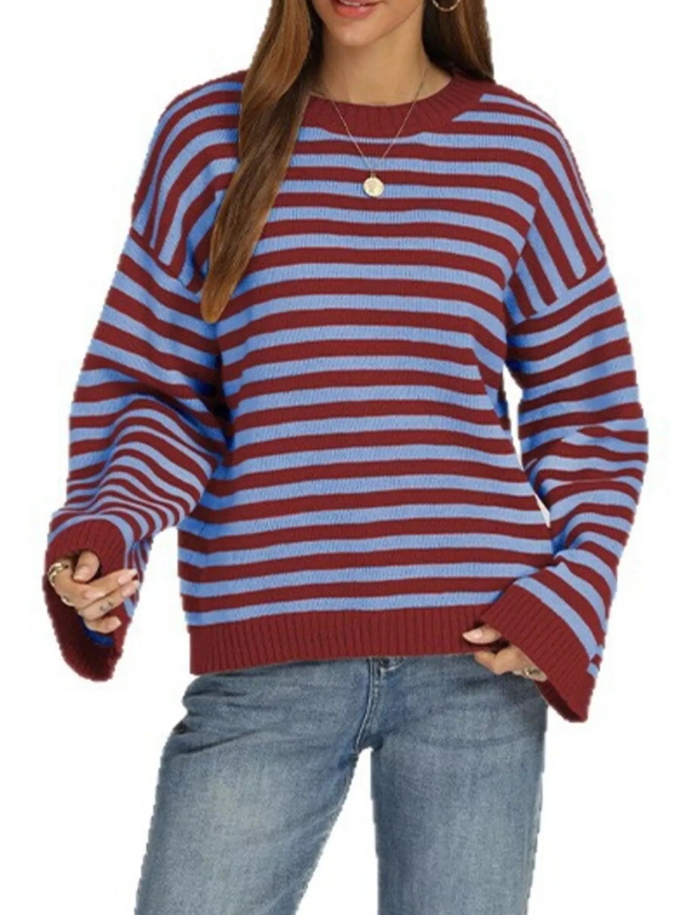Striped Dropped Shoulder Sweater