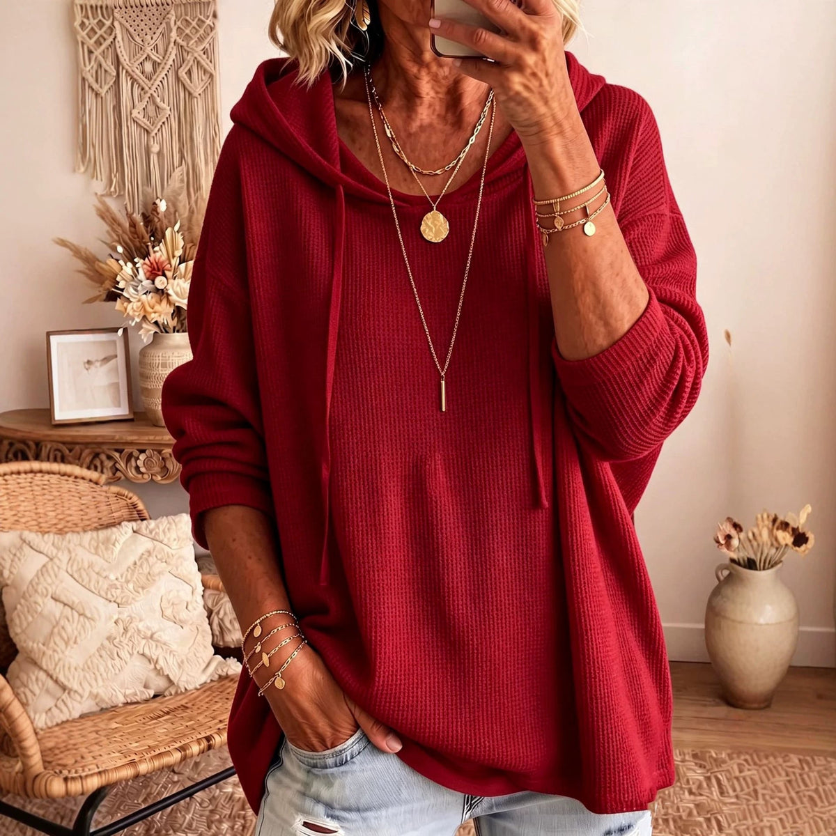 Casual Solid-color Loose-fitting Sweatshirt With A Hood