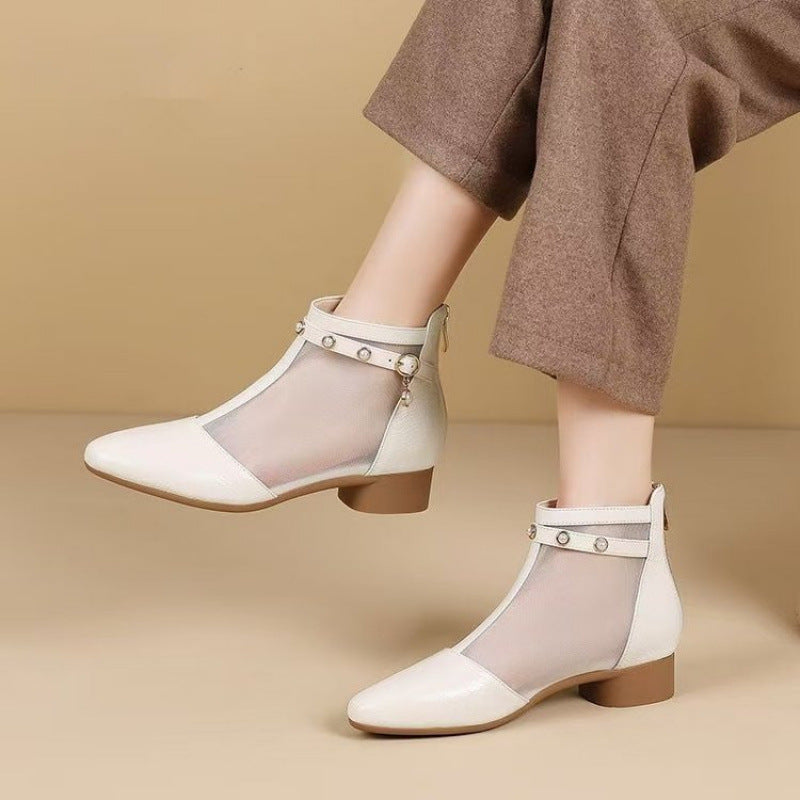 Women's Mesh Ankle Boots with Pearl Strap Detail