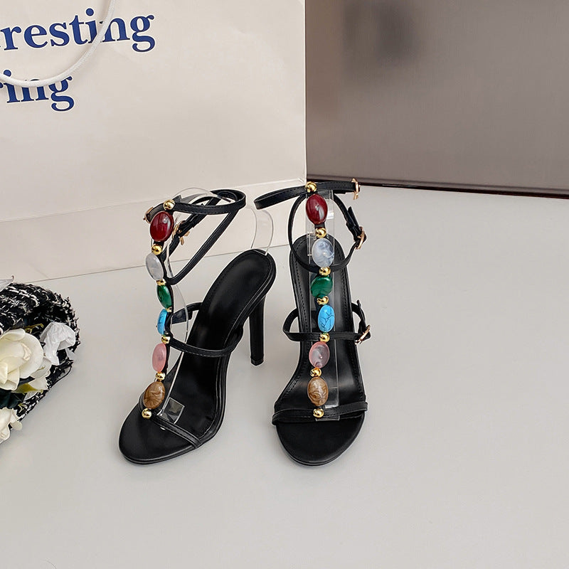 Women's Colorful Beaded Stiletto Sandals