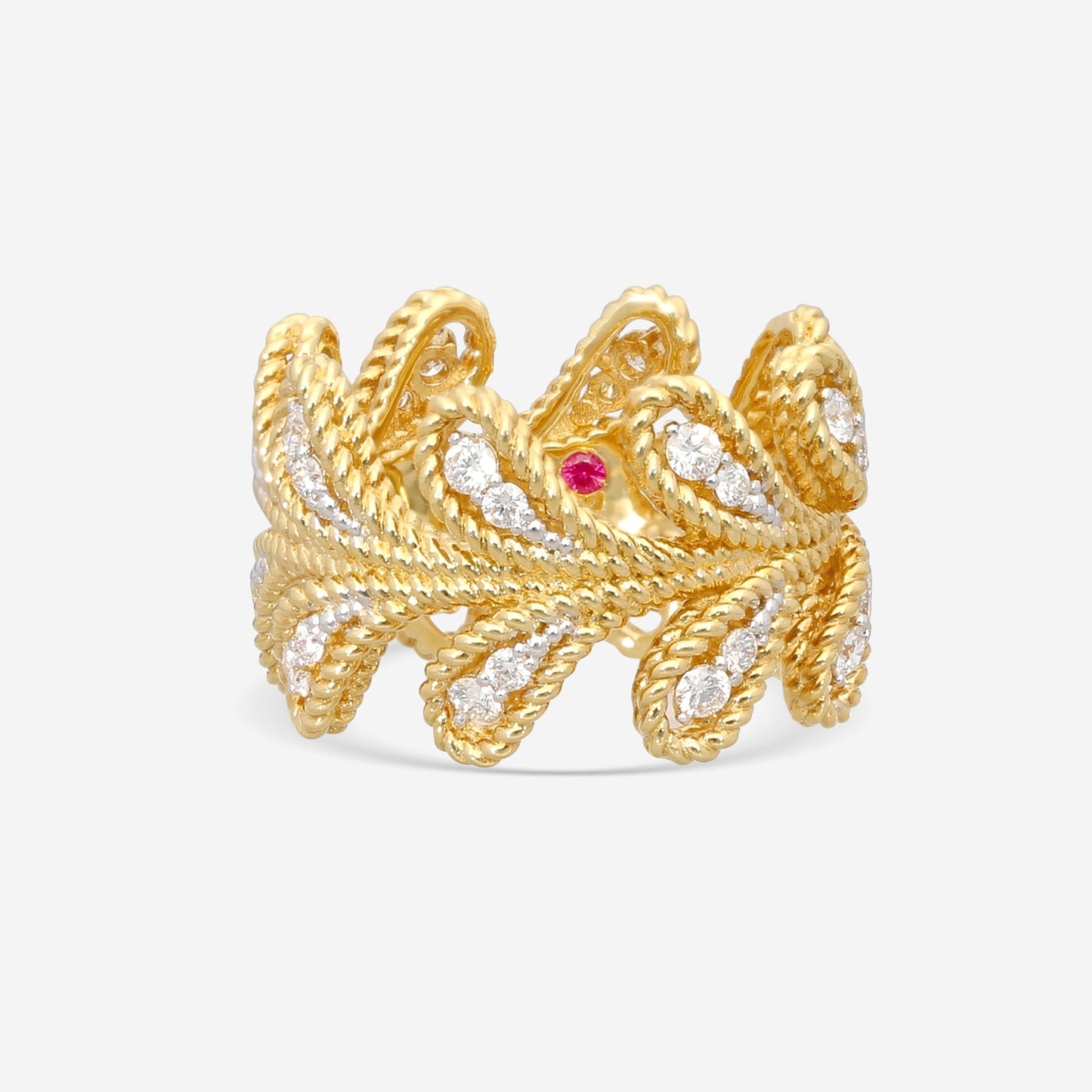 Roberto Coin Byzantine Barocco 18K Yellow & White Gold Diamond Ring Sz. 6.5 7772809AJ65X