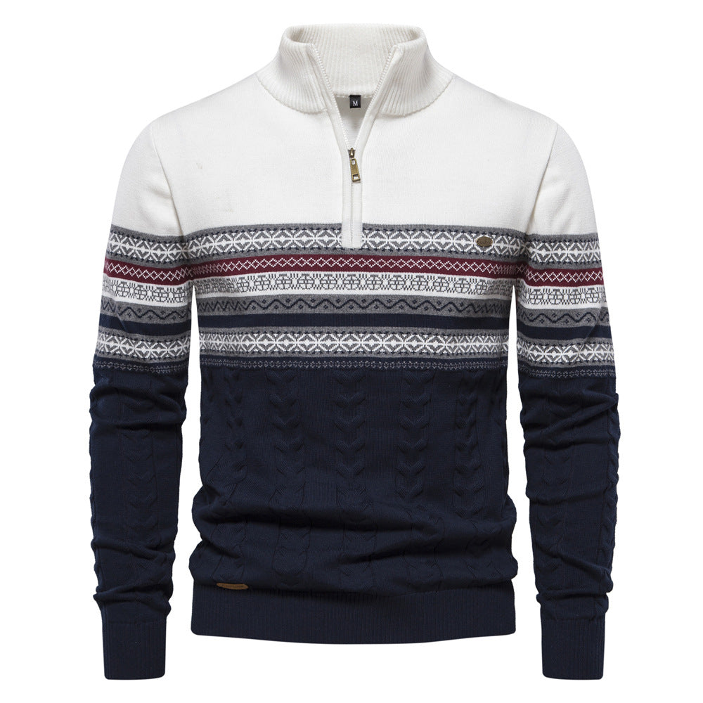 2026 Autumn And Winter New Fashion European Size Cross-border Collar Men's Sweater Half Zipper Knitted High Quality Joker Men's Clothing