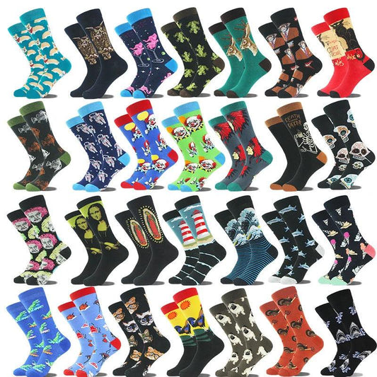 Men's Cartoon Animal Retro Oil Painting Mid-calf Socks