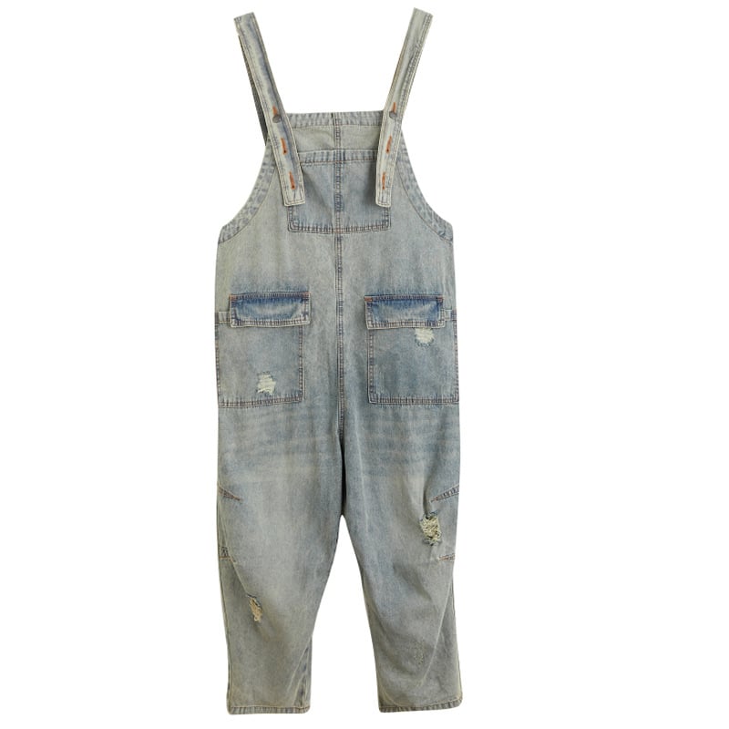 Women's Retro Ripped Denim Overalls for Summer