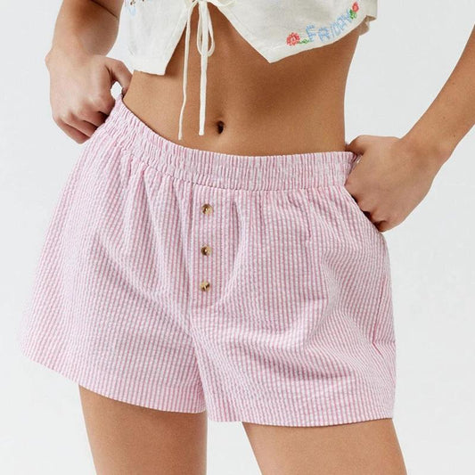 Pantalones Cortos A Cuadros Rayados De Ocio Para Mujer