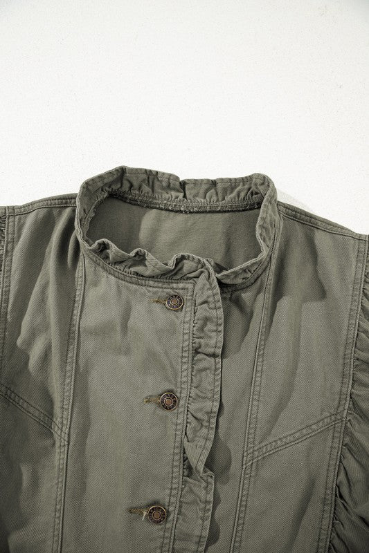 Denim Patchwork Ruffle Sleeve Jacket Vest See size chart under “more details”