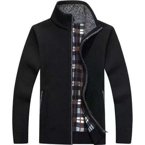 Men's Autumn And Winter Cardigan Zipper Sweater Thickened Fleece-lined Collar Men's Loose Warm Sweater Jacket Top For Men