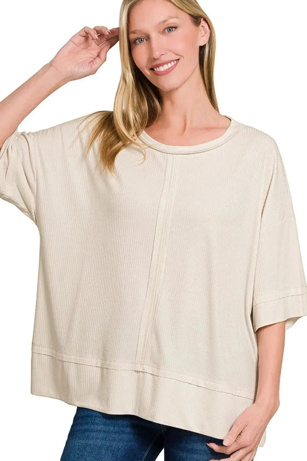 Women's Top Women's Ribbed Boat Neck Top - Soft & Stretchy Casual Tee