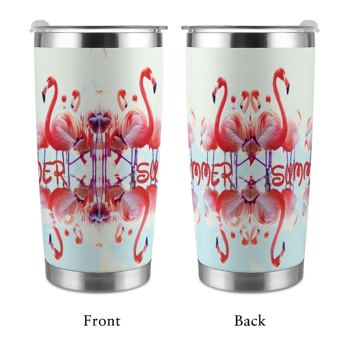 Pink Flamingos Summer Design 20oz Silver Rim Tumbler (Made in USA)