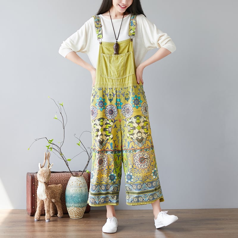 Printed Denim Wide-Leg Pants