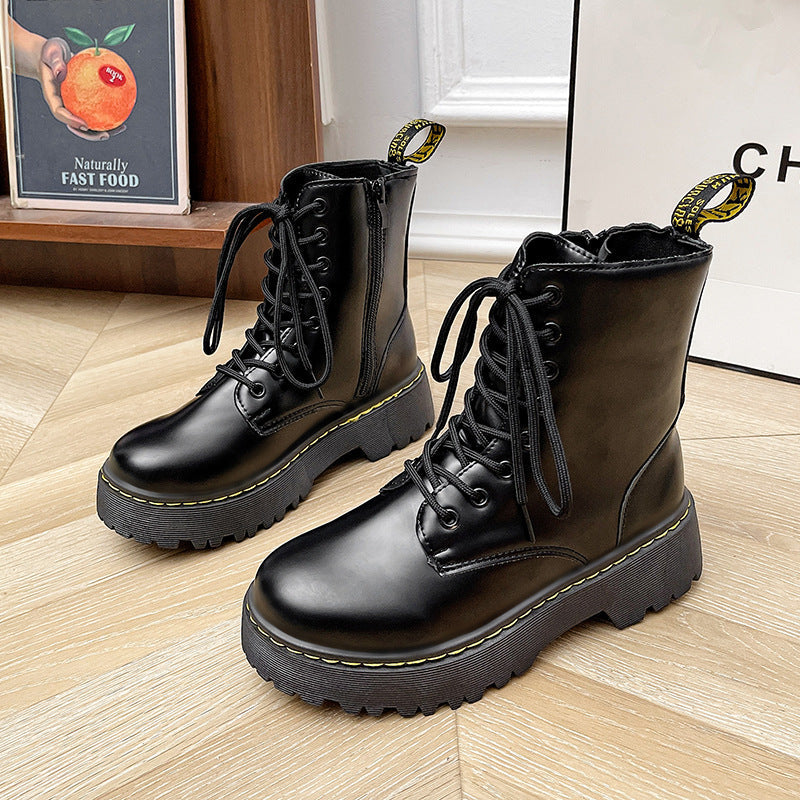 Lace-up Martin Boots with Thick Heels