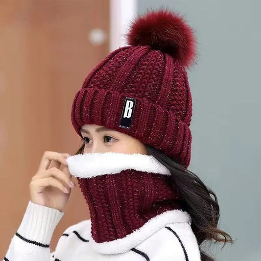 Gorro de punto cálido y bufanda para mujer | Conjunto cómodo de invierno