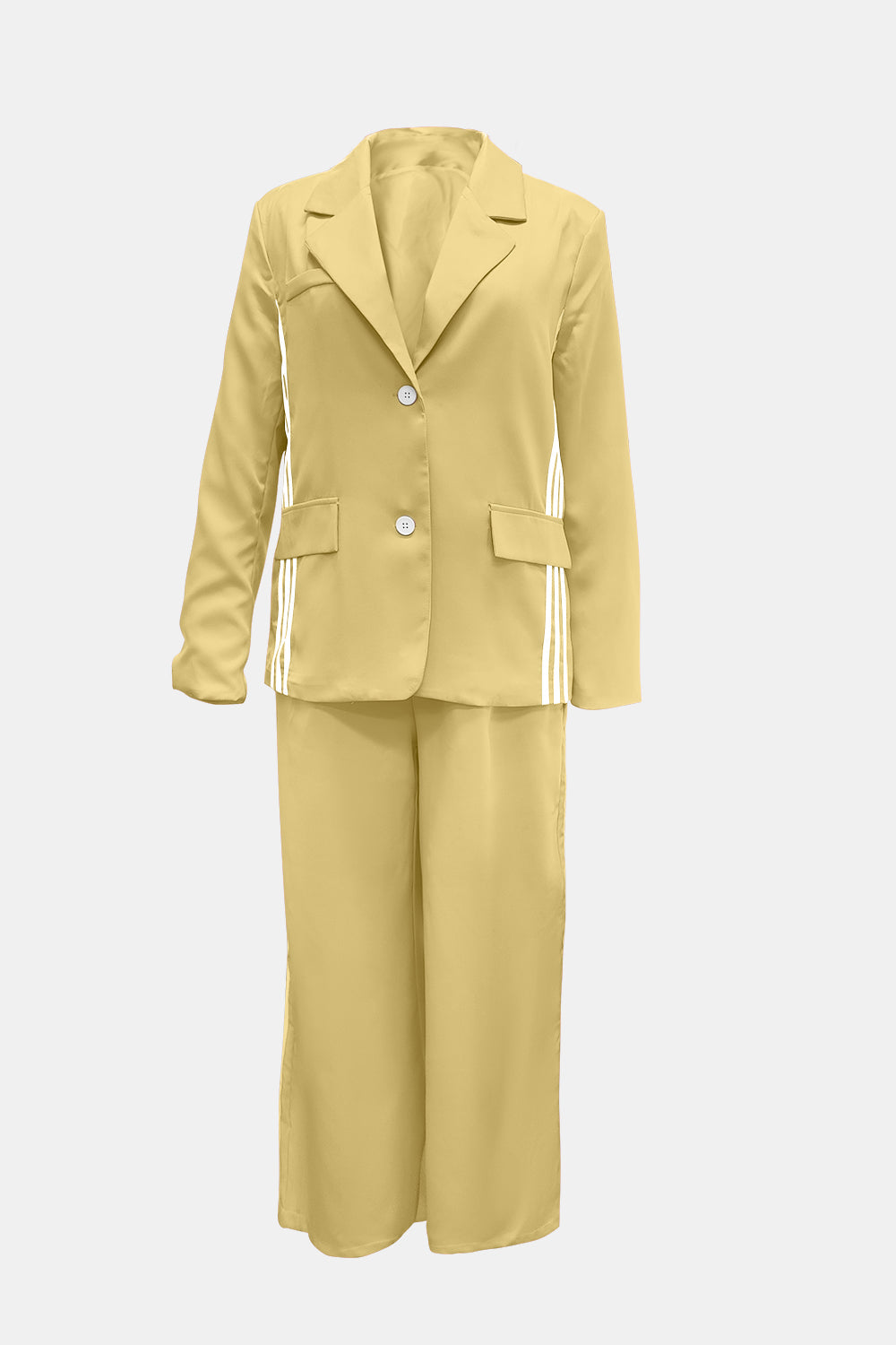 Conjunto de blazer de manga larga con rayas laterales y pantalón