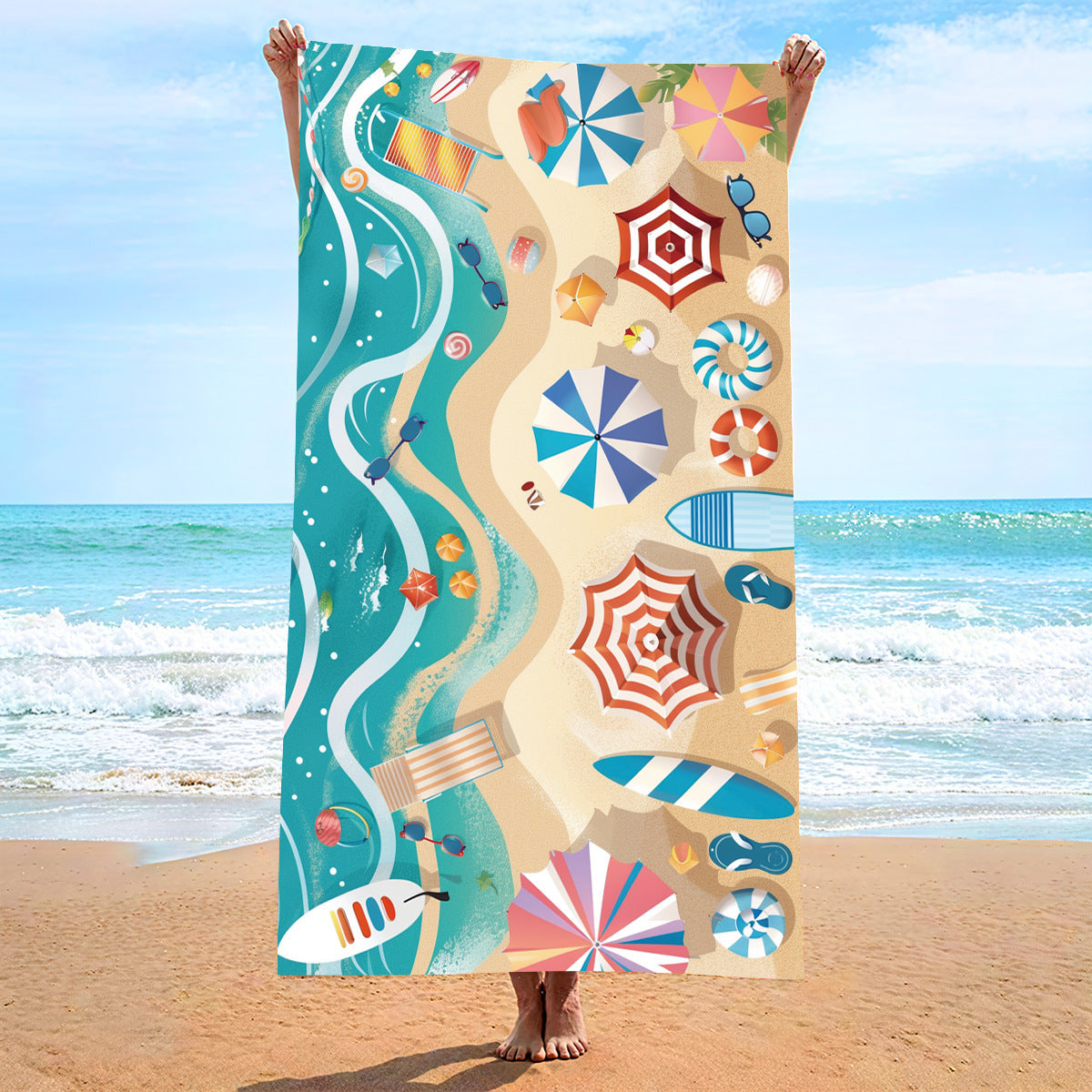 Moisture Absorption Quick-drying And Soft Skin-friendly Double-sided Velvet Beach Towel Polyester Brocade