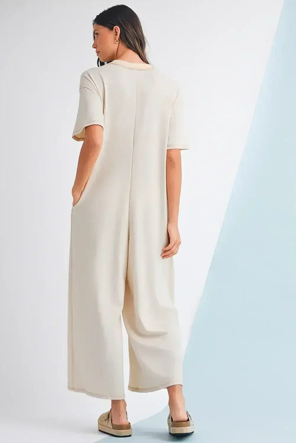 Jet Stream Patchwork Pocket Short Sleeve Jumpsuit