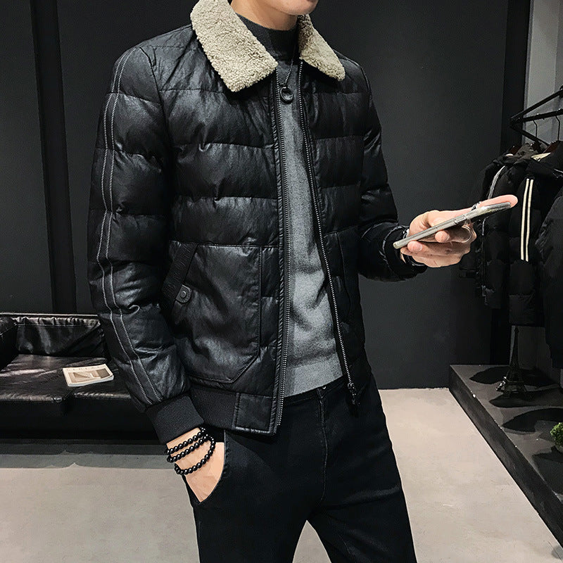 2019 Winter Men's Fashion Slim Lamb Wool Collar Jacket