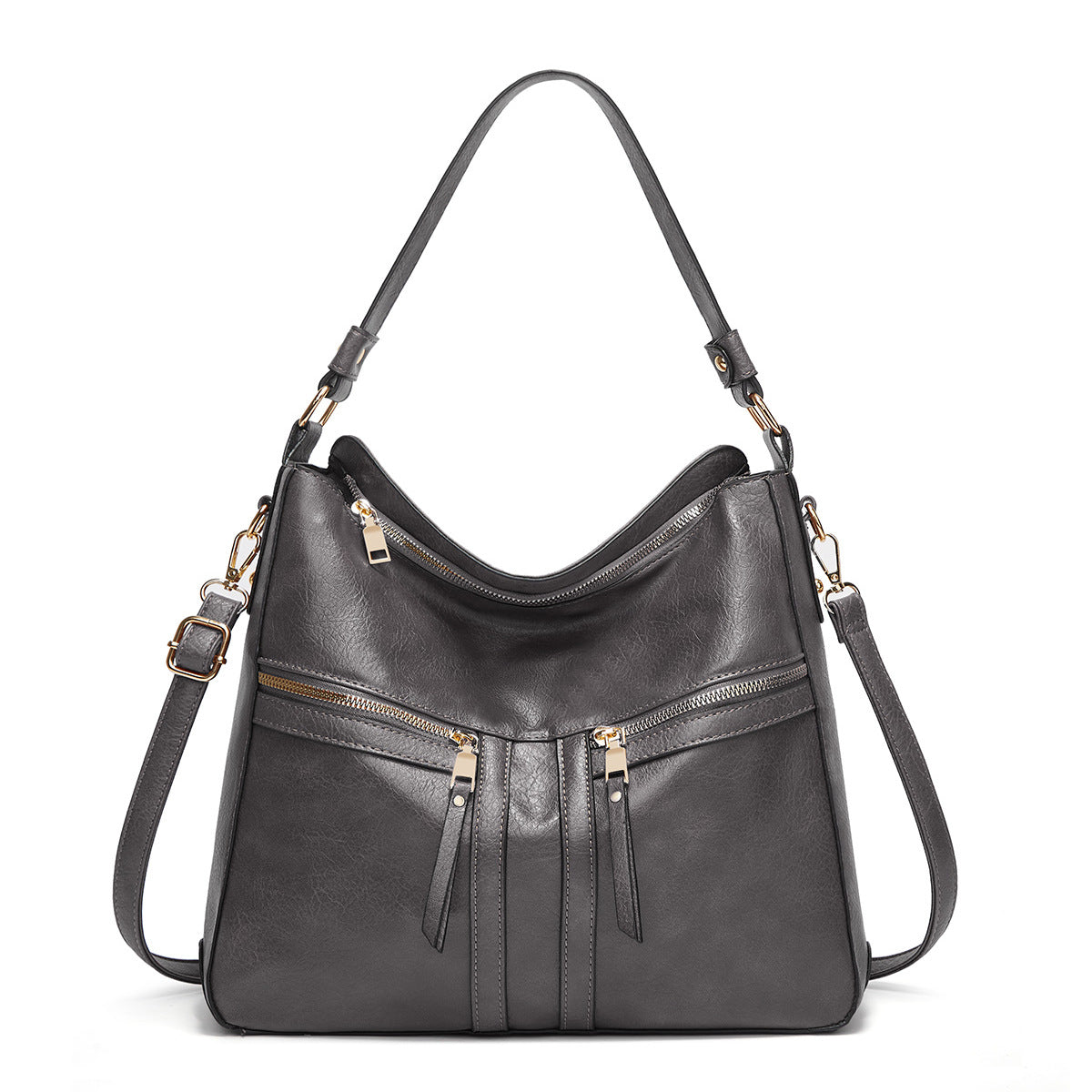 Double Zipper Soft Leather Large Capacity Tote Travel Tote Bag