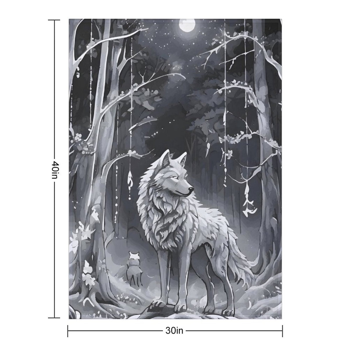 Ethereal Wolf in the Moonlight Flannel Throw Blanket for Bedroom - 30" × 40"