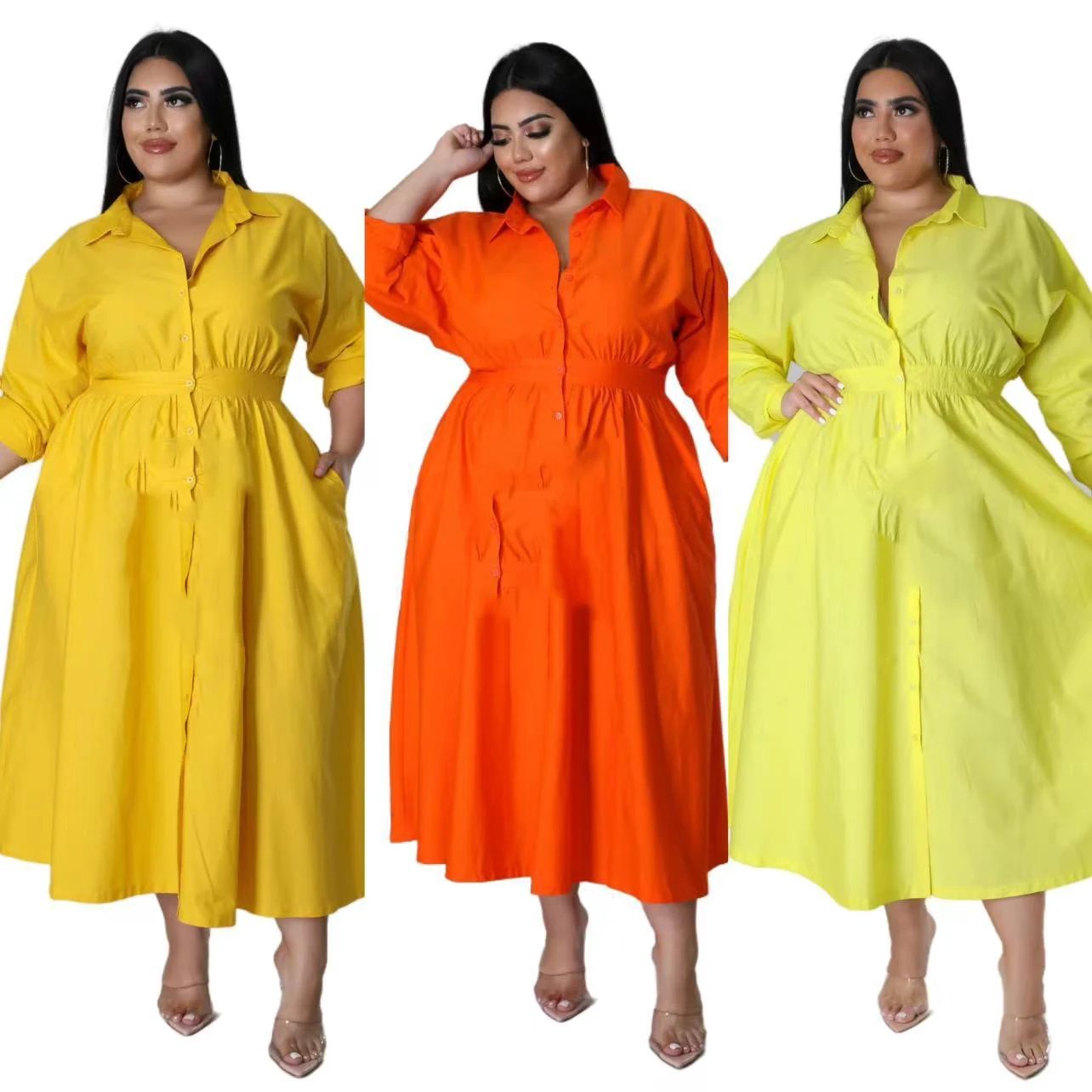 Fashion Plus Size Women's dress long V-neck
