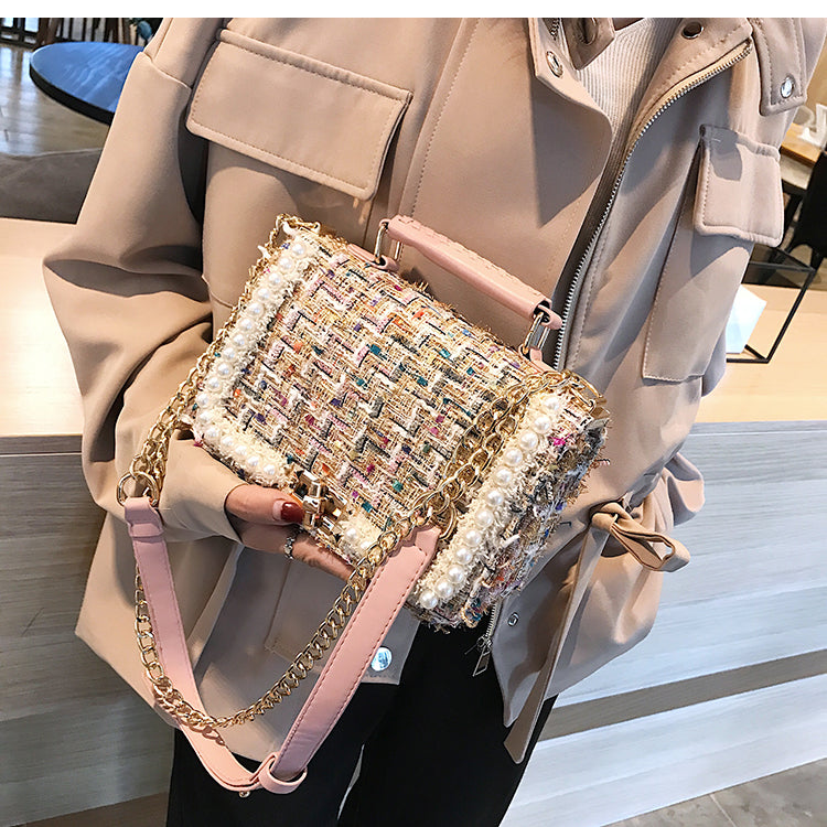 Women's Chain Bag Pearl Fashion Small Square Bag Bag