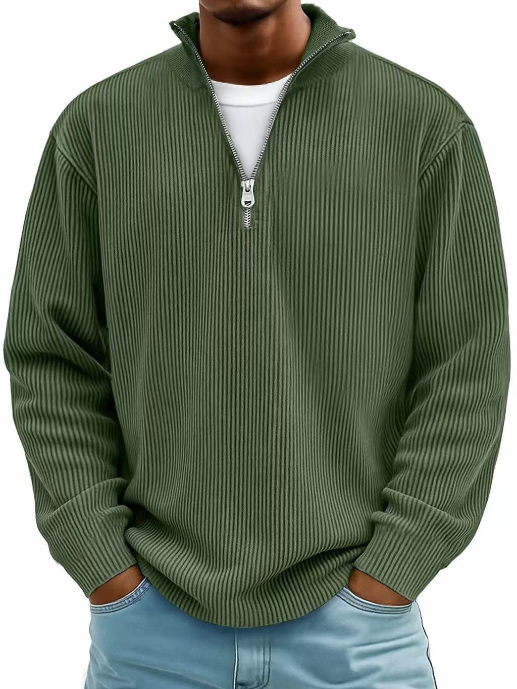 New Autumn And Winter Men's Casual Stand-Up Collar Zipper Corduroy Long-Sleeved Men's Polo Shirt Sweatshirt Autumn Sweatshirt
