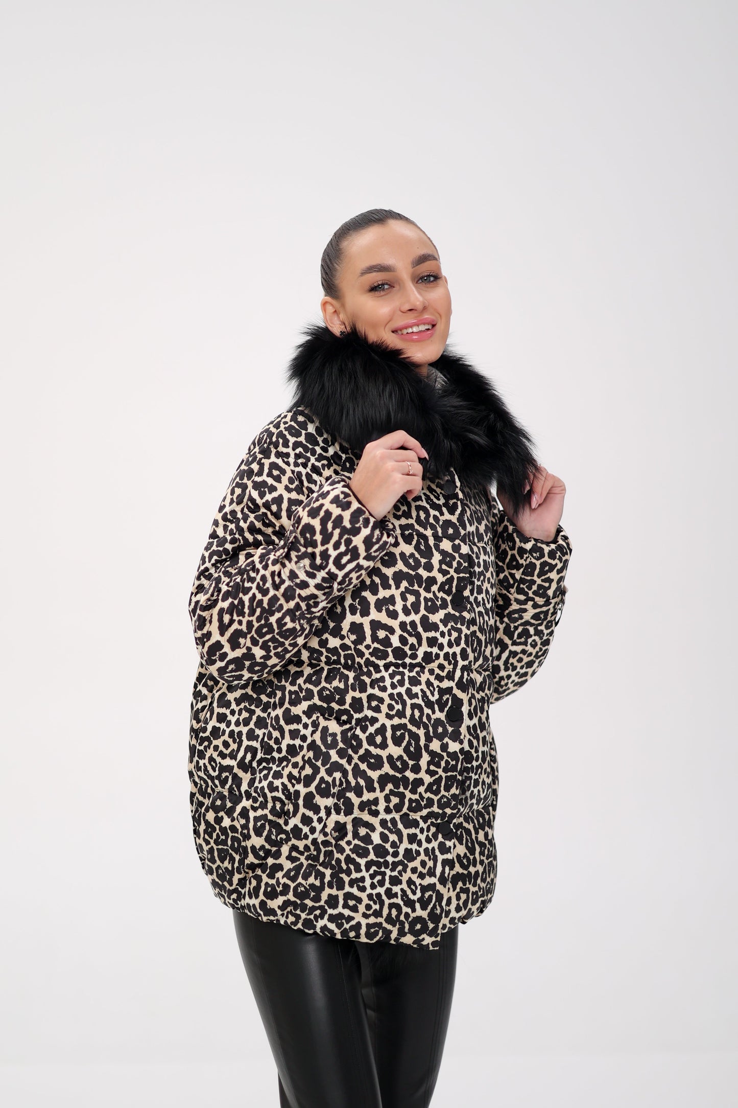Parka de plumas de lujo Genuine Polar Fox Leopard