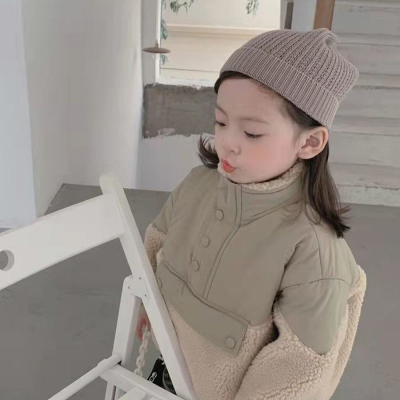 Children's Clothing Winter Cotton Coat Baby Girl Loose Stitching Lamb Wool Sweater