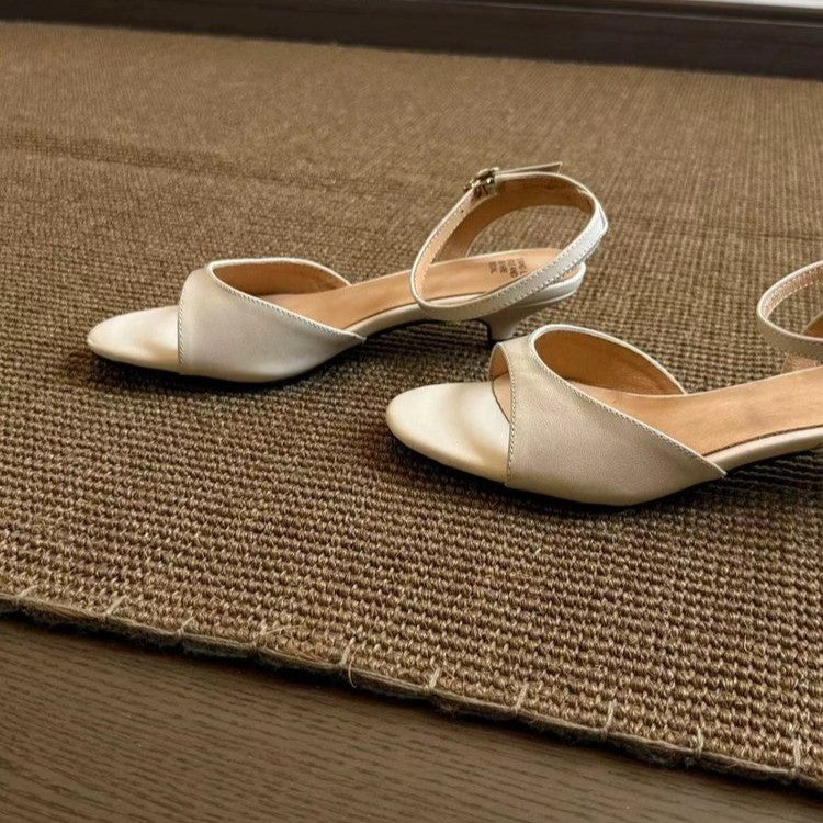 Women's Minimalist Open-Toe Kitten Heel Slingback Sandals