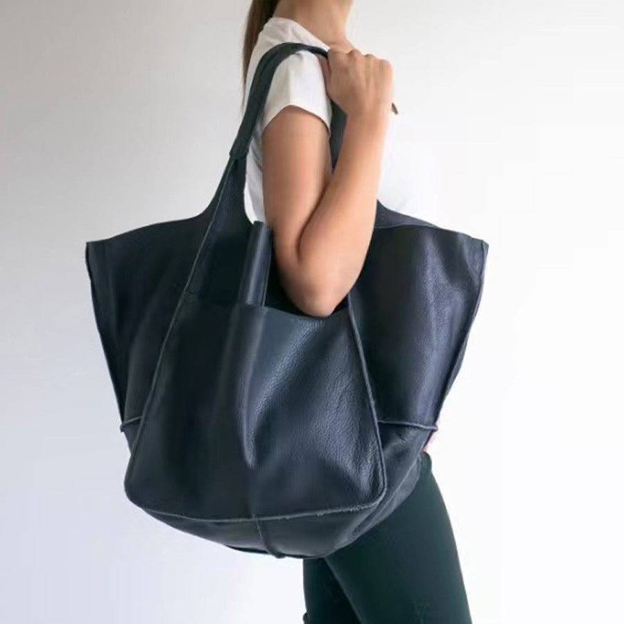 Women's Simple Soft Leather Large Capacity Handbag Travel Handbag