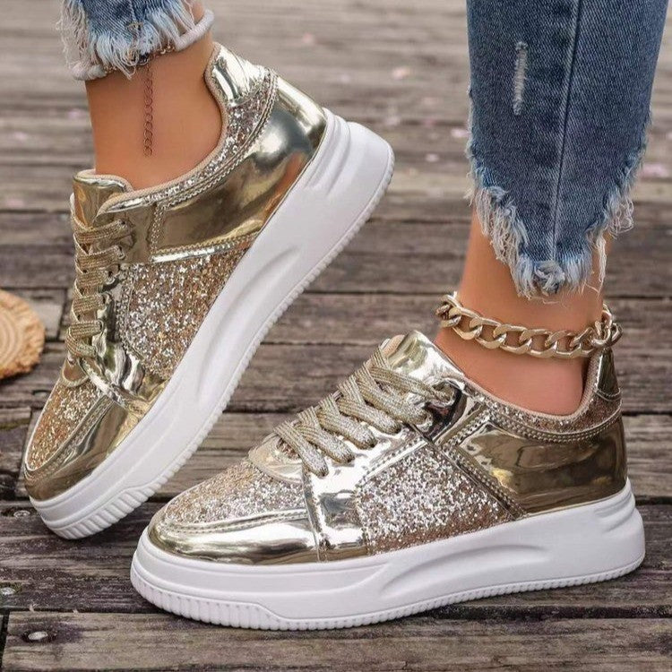Women's Sequin Lace-Up Platform Sneakers