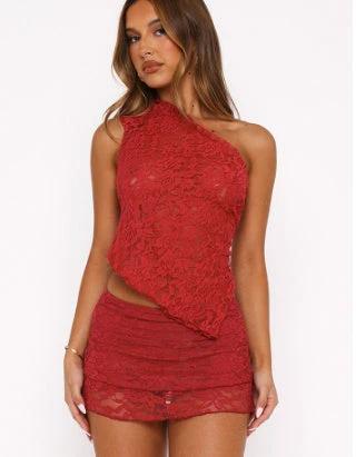 Women's Irregular Lace One-piece Top Two-piece Overskirt Suit